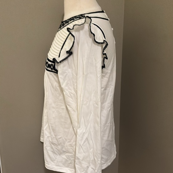 Bohme Boho Long Sleeve Top with Embroidery and Ruffle Detail Size Large - Picture 3 of 4